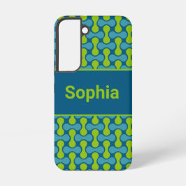Moderne Retro Link Patroon in Blauw en Groen Samsung Galaxy Hoesje