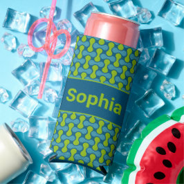 Moderne Retro Link Patroon in Blauw en Groen Seltzer Blikjeskoeler