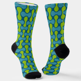 Moderne Retro Link Patroon in Blauw en Groen Sokken