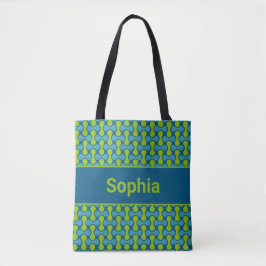 Moderne Retro Link Patroon in Blauw en Groen Tote Bag