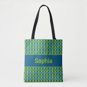 Moderne Retro Link Patroon in Blauw en Groen Tote Bag