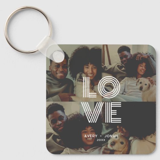 Moderne  Retro Love Typografie 4 Foto Sleutelhanger (Voorkant)