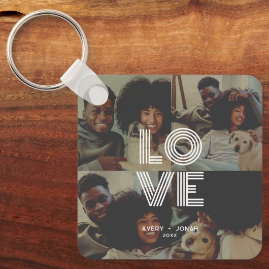 Moderne  Retro Love Typografie 4 Foto Sleutelhanger (Voorkant)