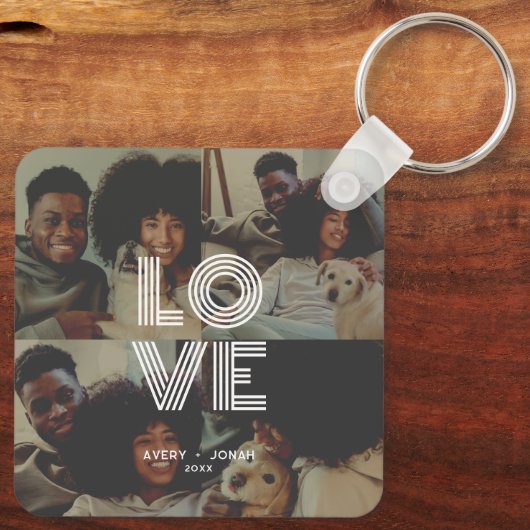 Moderne  Retro Love Typografie 4 Foto Sleutelhanger (Achterkant)