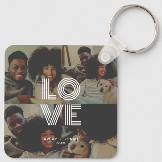 Moderne  Retro Love Typografie 4 Foto Sleutelhanger (Achterkant)