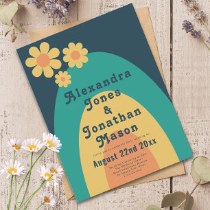 Moderne Retro Madeliefboog Bruiloft Uitnodiging Briefkaart