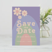 Moderne Retro Madeliefjes Bruiloft Save The Date (Staand voorkant)