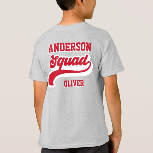 Moderne retro matching squad familie rood wit t-shirt (Achterkant)