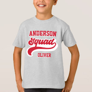 Moderne retro matching squad familie rood wit t-shirt