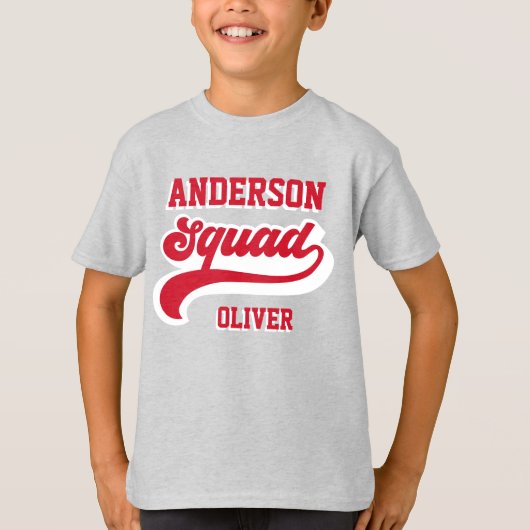 Moderne retro matching squad familie rood wit t-shirt (Voorkant)