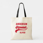 Moderne retro matching squad familie rood wit tote bag (Achterkant)