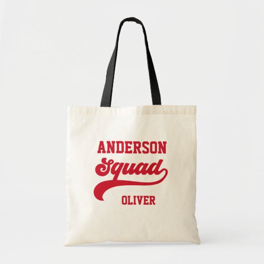 Moderne retro matching squad familie rood wit tote bag (Voorkant)
