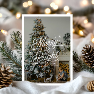Moderne Retro Merry en Bright Stars Familiefoto Feestdagenkaart