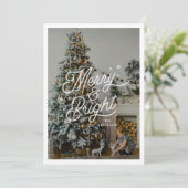 Moderne Retro Merry en Bright Stars Familiefoto Feestdagenkaart (Staand voorkant)