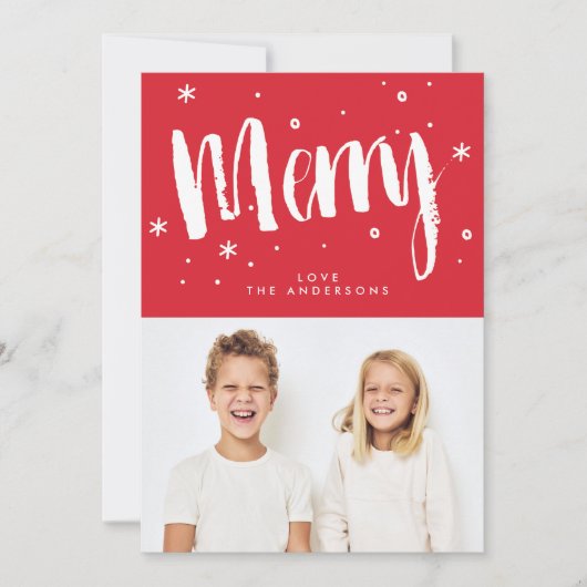 Moderne Retro MERRY Lettering Rode Kerstfoto Feestdagenkaart (Voorkant)