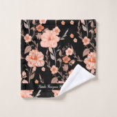 Moderne retro met stijlvol script l Zwart bloemig Bad Handdoek (Wasdoekje)