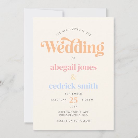 Moderne retro minimalistische pastel zomer bruilof kaart (Voorkant)