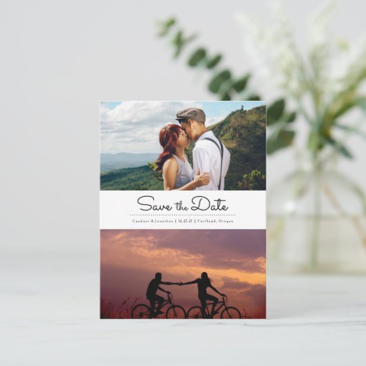 Moderne retro minimalistische twee foto's slaan de aankondigingskaart (Staand voorkant)