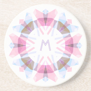 Moderne Retro Monogram Initiaal Roze Blauw Whimsic Zandsteen Onderzetter