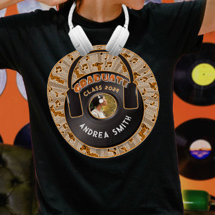 Moderne Retro Muziek Vinyl Record Afstudeerder Fot T-shirt