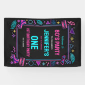 Moderne Retro Neon 80’s 1e Verjaardagsfeestje Spandoek (Horizontaal)