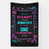 Moderne Retro Neon 80’s 1e Verjaardagsfeestje Spandoek (Verticaal)