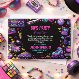 Moderne Retro Neon 80'er Verjaardagsfeest voor Vol Bedankkaart