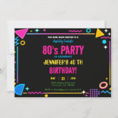 Moderne Retro Neon 80's Verjaardagsfeest Kaart (Voorkant)