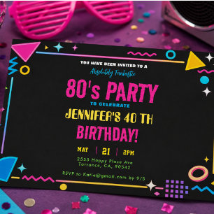 Moderne Retro Neon 80's Verjaardagsfeest Kaart