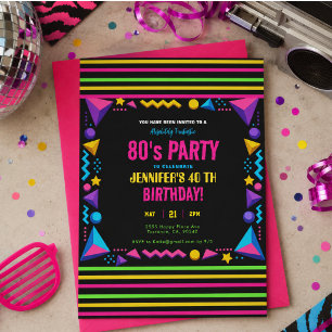 Moderne Retro Neon 80's Verjaardagsfeestje Kaart