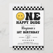 Moderne Retro One Happy Dude Boy Eerste 1e Verjaar Kaart (Voorkant)