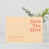 Moderne Retro Oranje Crème Horizontale Afgeronde R Save The Date (Staand voorkant)