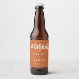 Moderne Retro Oranje en Crème Trouwdag Bier Etiket