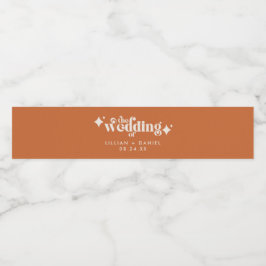 Moderne Retro Oranje en Crème Trouwfles Waterfles Etiket