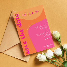 Moderne retro oranje roze abstracte vormen trouwen save the date