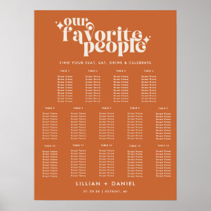 Moderne Retro Oranje Trouwtafel 14 Stoelenplattegr Poster