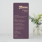 Moderne Retro | Paarse Casual afgeronde bruiloft Menu (Staand voorkant)