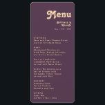 Moderne Retro | Paarse Casual afgeronde bruiloft Menu<br><div class="desc">Deze moderne retro | paarse casual afgeronde bruiloft servetten zijn ideaal voor uw eenvoudige , kleurrijke tropische boho zomerbruiloft. Hun unieke Boheemse mid-eeuwse lettertype geeft dit ontwerp een klassieke minimalistische groovy hippie vibe. Als u op zoek bent naar een ontwerp met heldere, gedurfde kleuren voor uw creatieve 70's strandbruiloft, dan...</div>