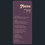 Moderne Retro | Paarse Casual afgeronde bruiloft Menu<br><div class="desc">Deze moderne retro | paarse casual afgeronde bruiloft servetten zijn ideaal voor uw eenvoudige , kleurrijke tropische boho zomerbruiloft. Hun unieke Boheemse mid-eeuwse lettertype geeft dit ontwerp een klassieke minimalistische groovy hippie vibe. Als u op zoek bent naar een ontwerp met heldere, gedurfde kleuren voor uw creatieve 70's strandbruiloft, dan...</div>