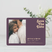 Moderne Retro Paarse foto horizontale afgeronde ra Save The Date (Staand voorkant)