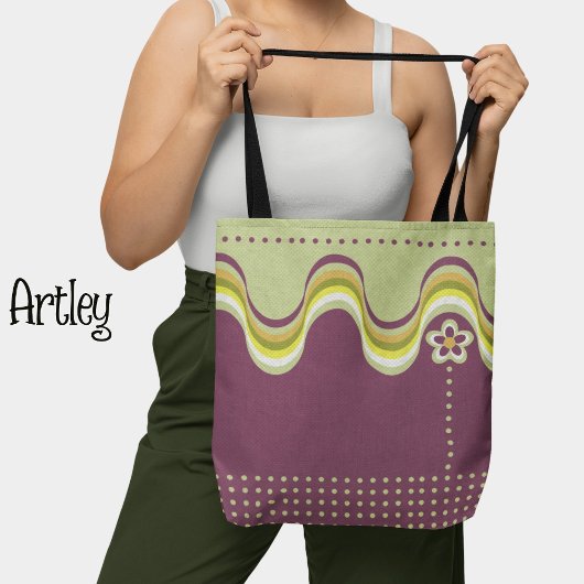 Moderne Retro Paarse Groovy Geometrische Bloemen Tote Bag