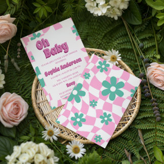 Moderne Retro Pastel Oh Baby Verjaardagsuitnodigin Kaart