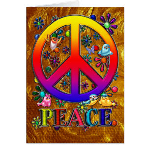 Moderne Retro Peace Sign Text Birds & Flowers II