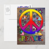 Moderne Retro Peace Sign Text Birds & Flowers II Briefkaart (Voorkant / Achterkant)