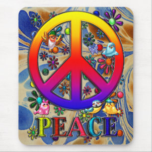 Moderne Retro Peace Sign Text Birds & Flowers II Muismat