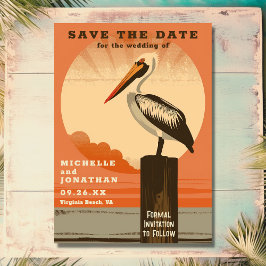 Moderne Retro Pelican Beach bruiloft Save The Date