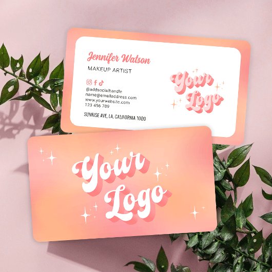 Moderne Retro Perzik Make-up Artiest Schoonheidssa Visitekaartje