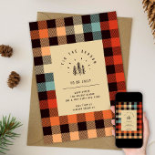 Moderne Retro Plaid  Trees Business Feestdagenkaart