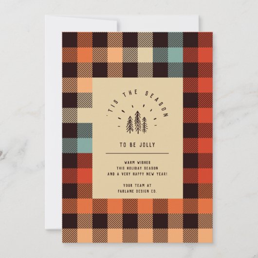 Moderne Retro Plaid Trees Business Feestdagenkaart (Voorkant)