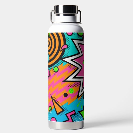 Moderne Retro Pop Kunst Waterfles (Achterkant)